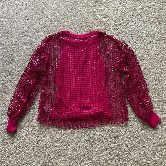 Raspberry Sequin Pilcro Anthropoloie Top XXS - Picture 3 of 10